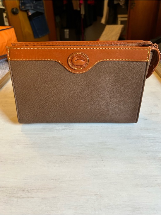 Dooney & Bourke Handbags - Vintage Dooney & Bourke Brown Leather Clutch with Tan Trim
